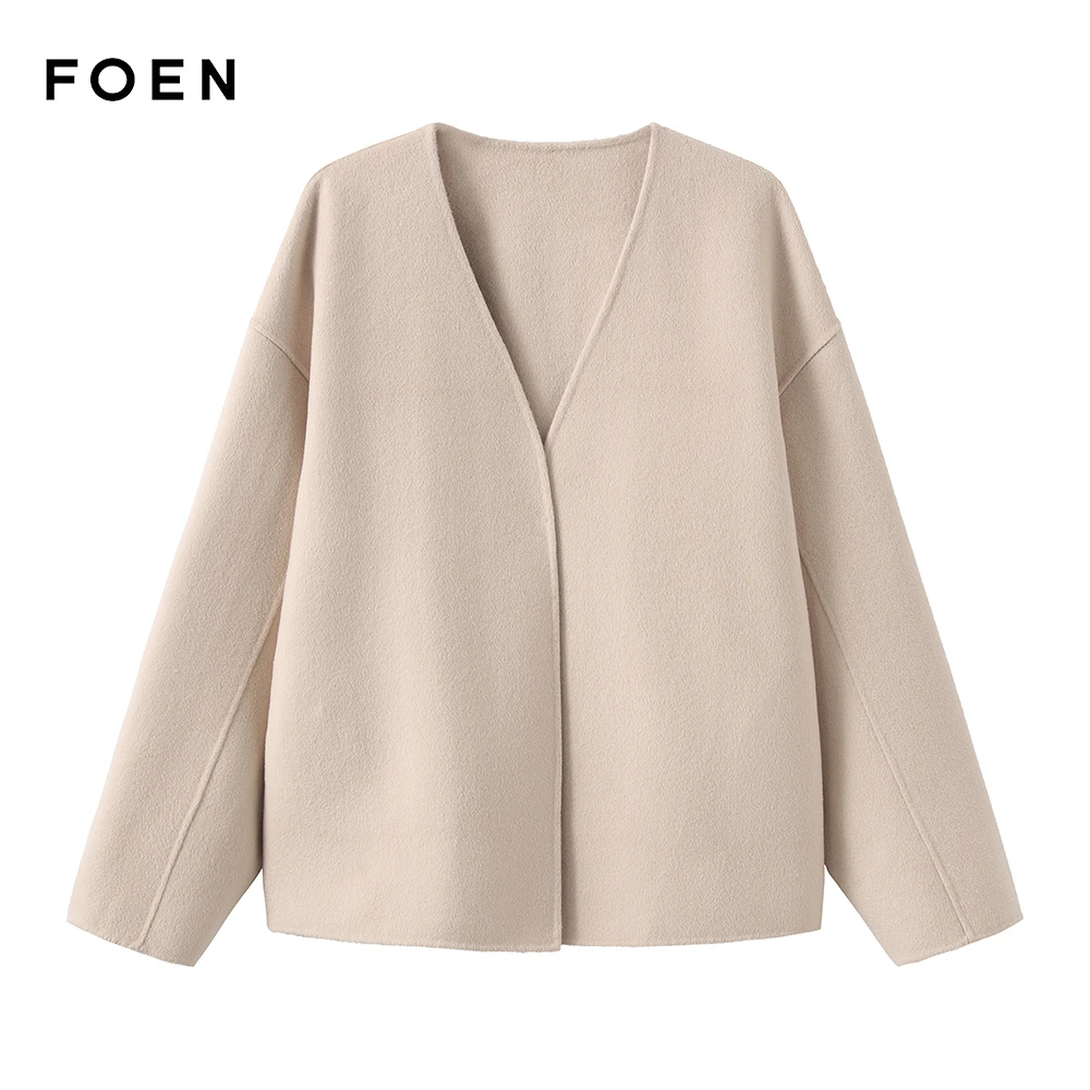 FOEN连袖女毛呢外套100羊绒外套气质女装大衣轻奢秋冬