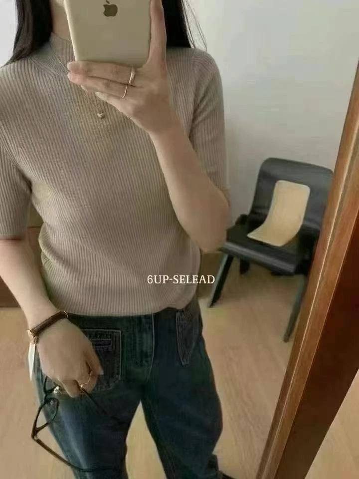 3090常规中袖春季水洗毛针织衫纯色衫半高领针织衫