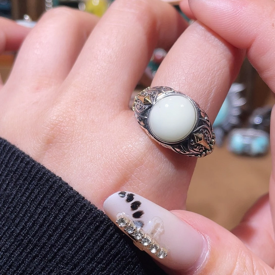 琥珀银S925镶嵌戒指戒指