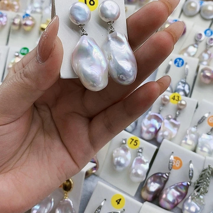 银S925镶嵌淡水珍珠耳饰翱*