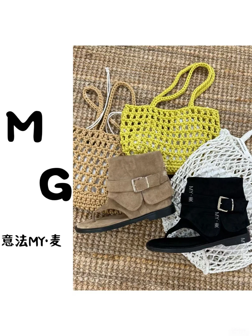 【苗哥女装】法式人字夹趾街头风套筒凉靴时装凉鞋棕色夏日慢人风