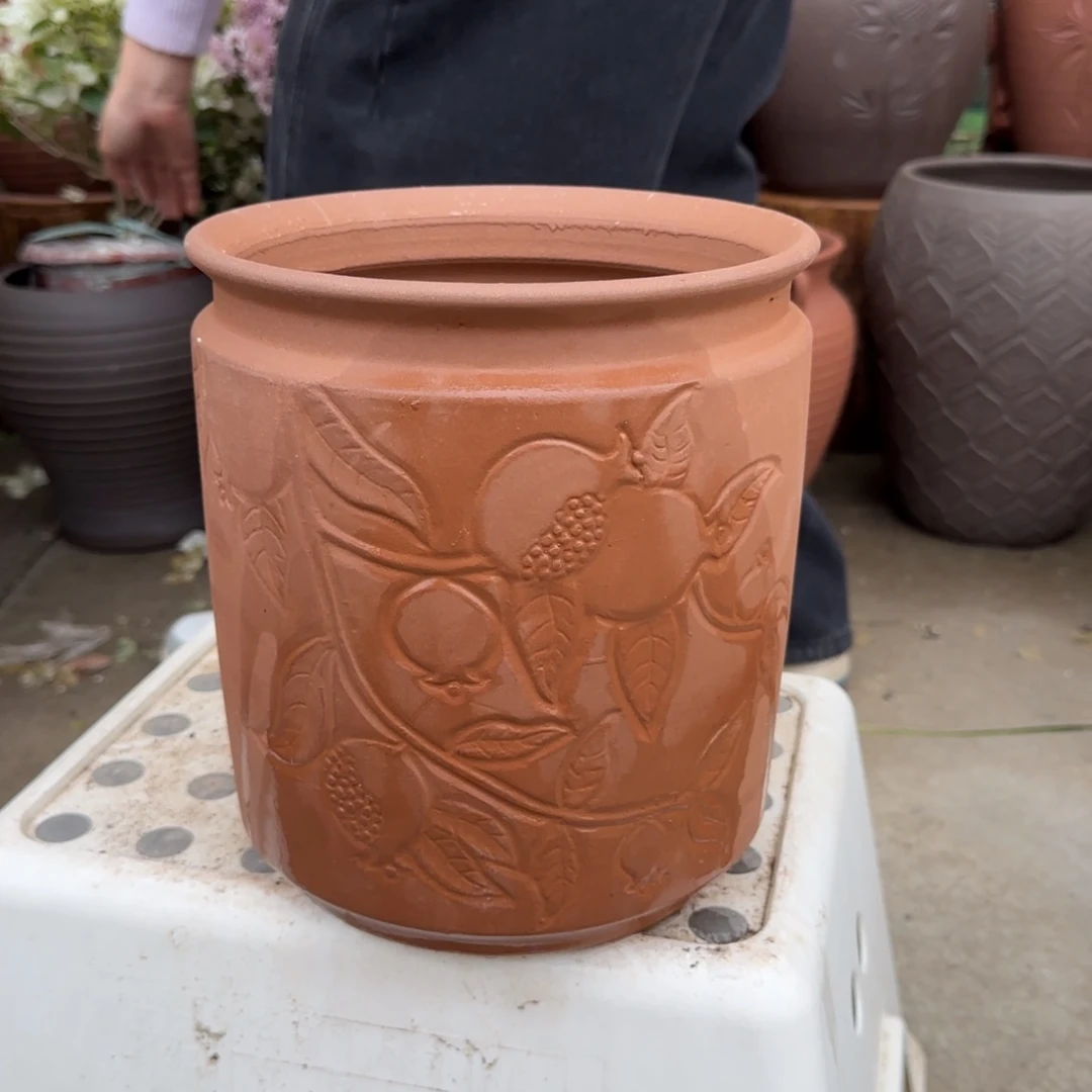 紫砂花盆口20高23宜兴土陶瑕疵粗糙花泥