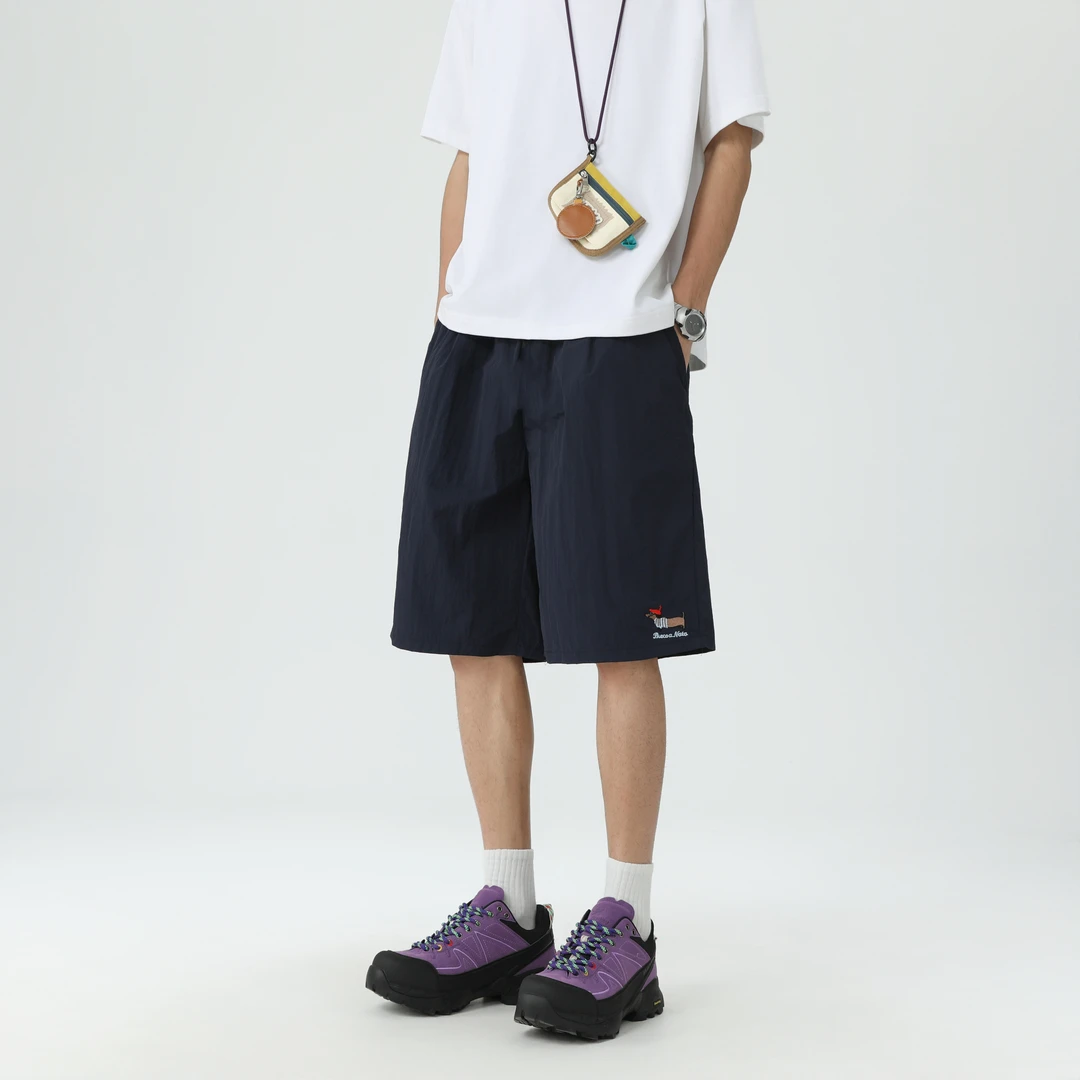 夏季腊肠小狗刺绣短裤男款防水运动休闲宽松速干情侣裤衩子沙滩裤