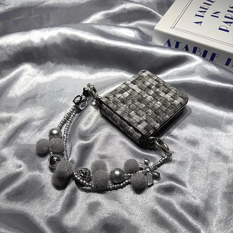 适用小米mixflip手机壳pocket2折叠屏秋冬灰色毛呢格子全包保护套