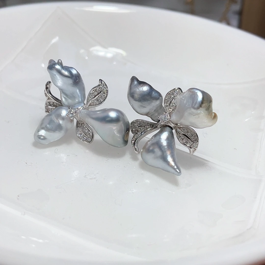 海水珍珠耳饰银S925镶嵌阿*