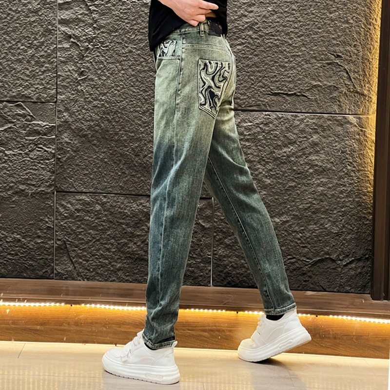 2025春夏新款牛仔裤男士时尚简约渐变水洗直筒裤舒适宽松休闲长裤
