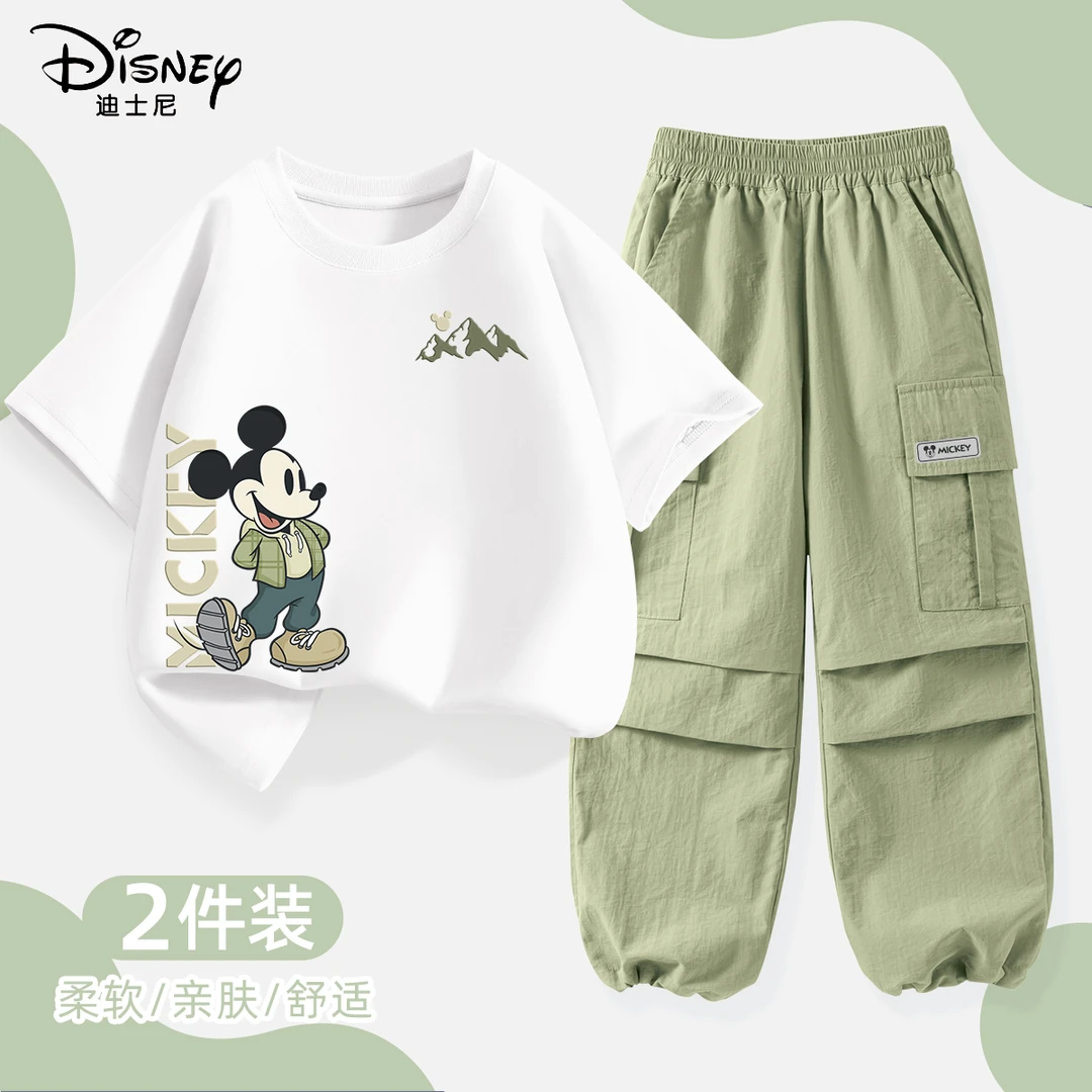 迪士尼男童夏套装2025新款夏季男孩纯棉短袖帅气时髦儿童夏装裤子