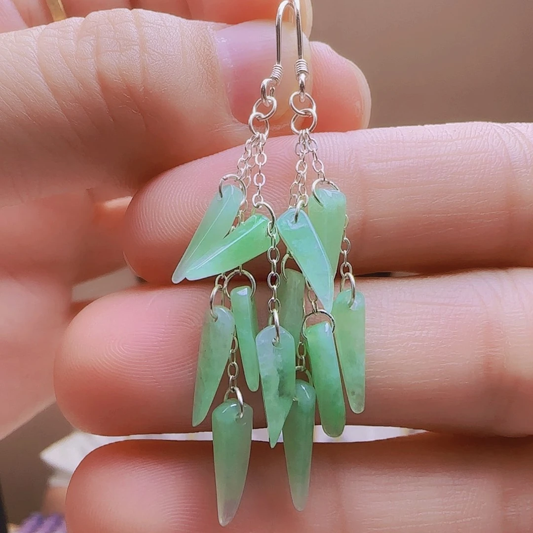 翡翠银S925镶嵌耳饰耳钩