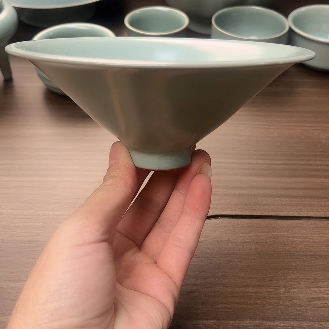 碗清凉寺仿古天青釉《陈二欢制》斗笠碗