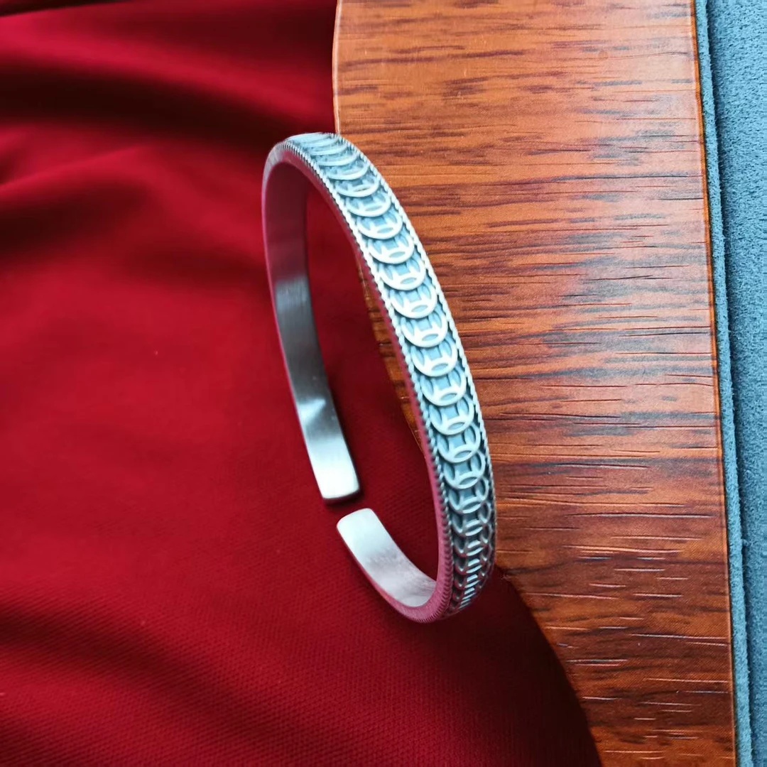 足银手镯 【佰万银庄】足银 9999 铜钱开口手镯