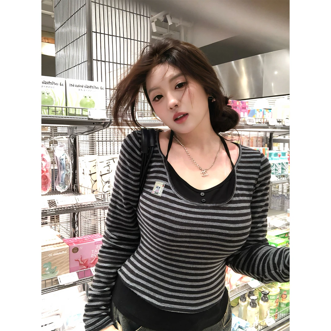 安妮不火【和菓子物语】少女小猫章仔撞色条纹绑带针织衫A253Z0053