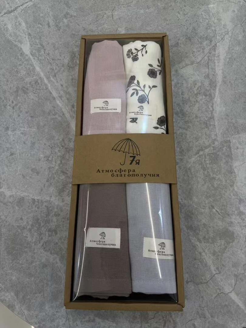 2025新款外贸长盒纱布小方巾--简约风35*75（4条装）