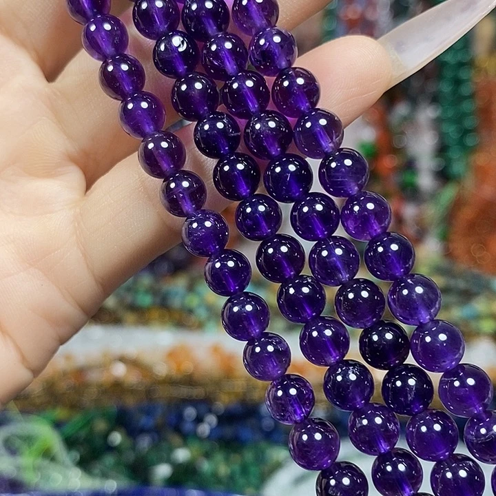 玛瑙/玉髓未镶嵌珠宝半成品天然紫水晶卡6mm一条