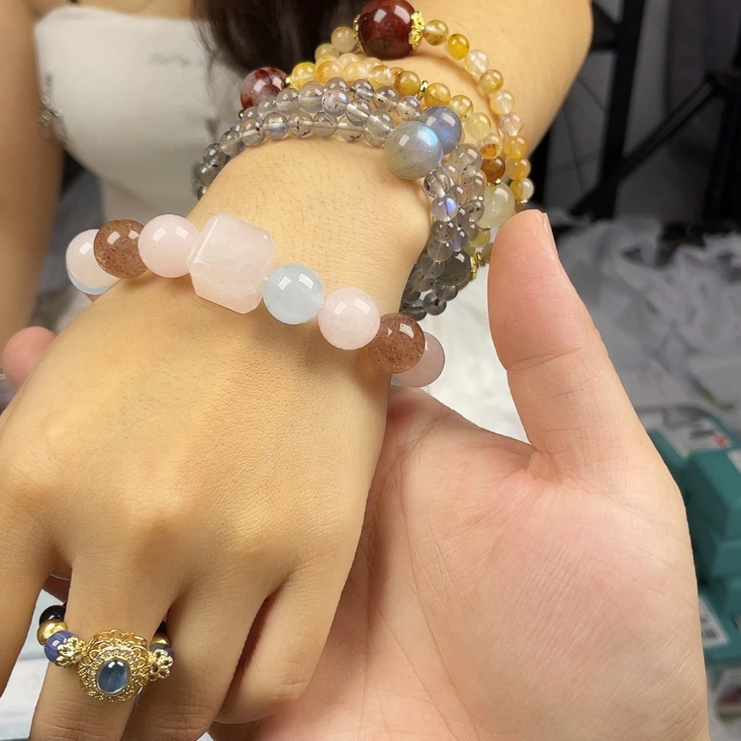 水晶手串银S925镀金镶嵌