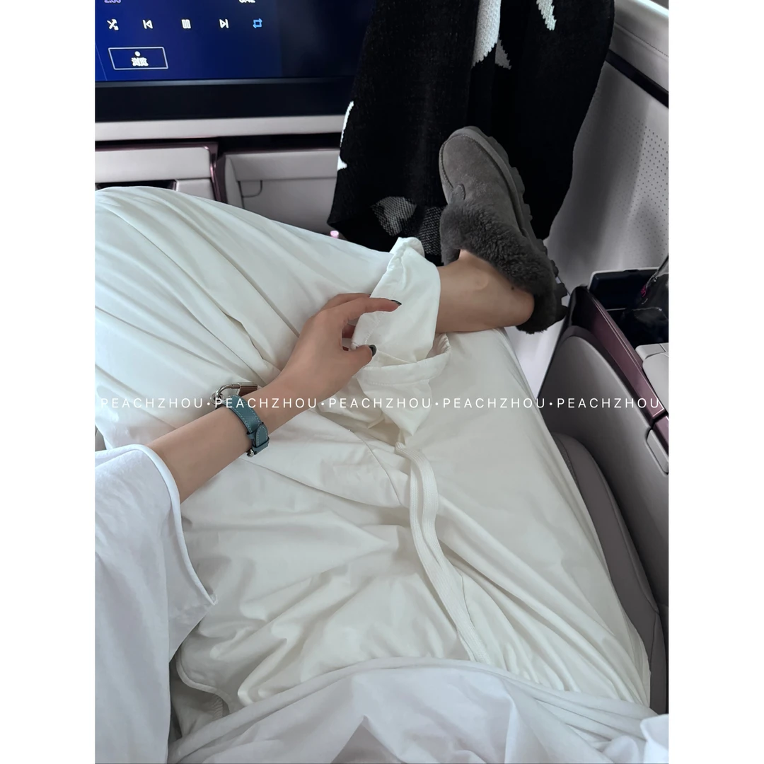 『PEACHZHOU』牛奶丝抓毛宽松直筒防风休闲裤百搭松紧腰阔腿棉裤女