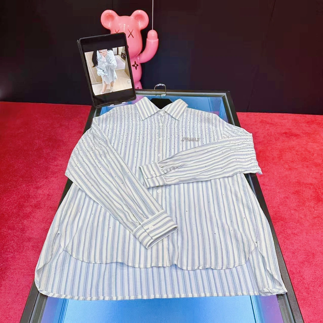 G597新款时尚女款烫钻衬衫经典长袖时尚休闲女士春季