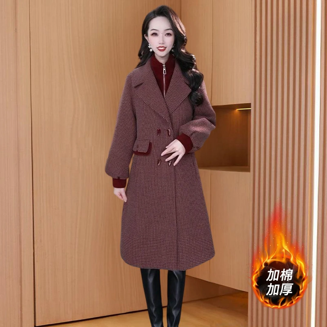 品牌小香风格纹气质毛呢外套2025新款高端品牌中长款加绒加厚大衣