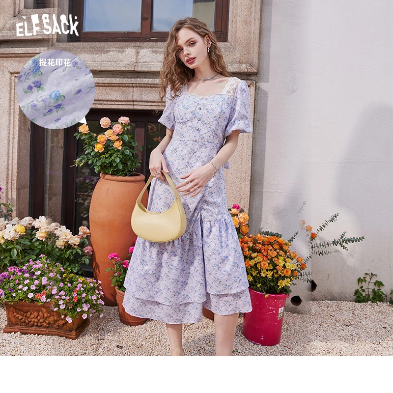 【芋总】妖精的口袋 吹泡泡 荷叶边泡泡袖碎花连衣裙女秋季新款气质