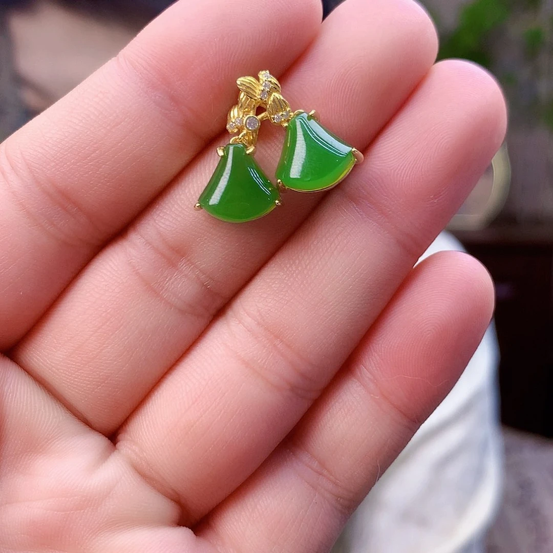 和田玉（碧玉）银S925镶嵌吊坠(不含链)耳钉