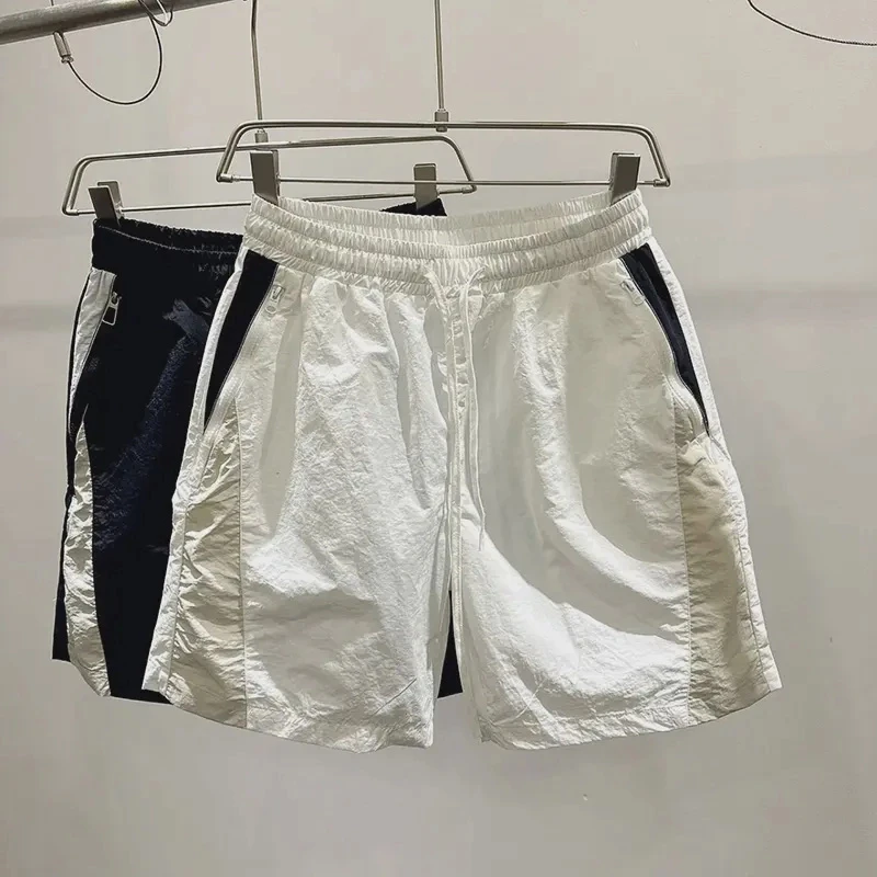 拼接冰丝速干短裤男士夏季薄款跑步运动裤子美式休闲宽松五分裤潮