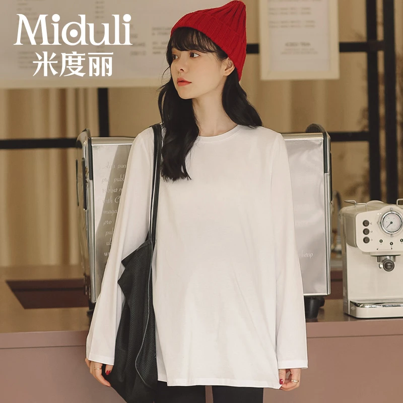 米度丽孕妇长袖棉T恤孕妇装春款上衣孕妇t恤宽松打底衫 6100