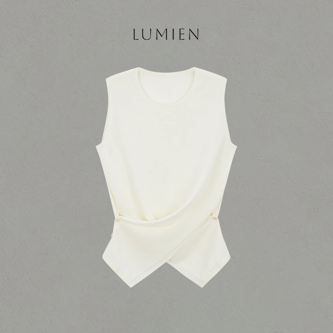 现货【LUMIEN】对称交叉收腰下摆设计修身显瘦醋酸针织衫LX5EBB36