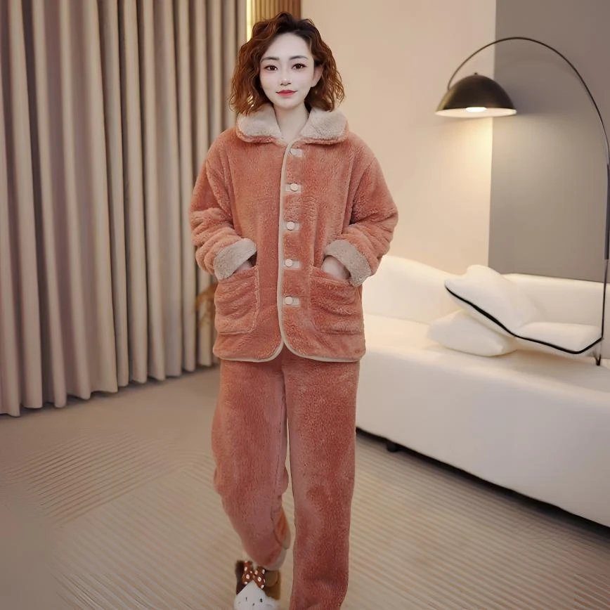 【专柜品质】女款冬季新款防静电睡衣女保暖爆款家居服套装加绒加厚