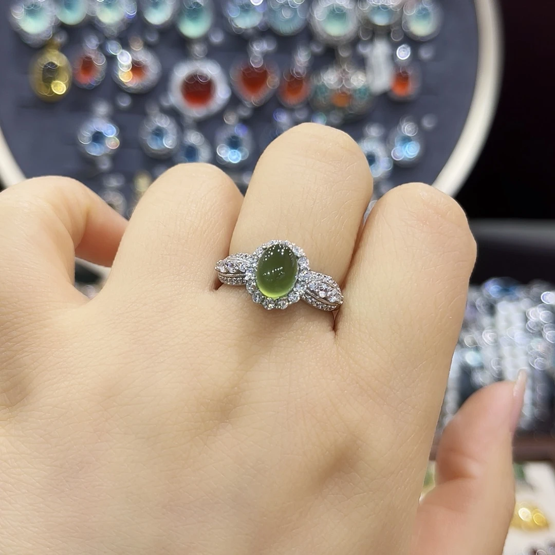 ****蛇纹石玉银S925镶嵌戒指