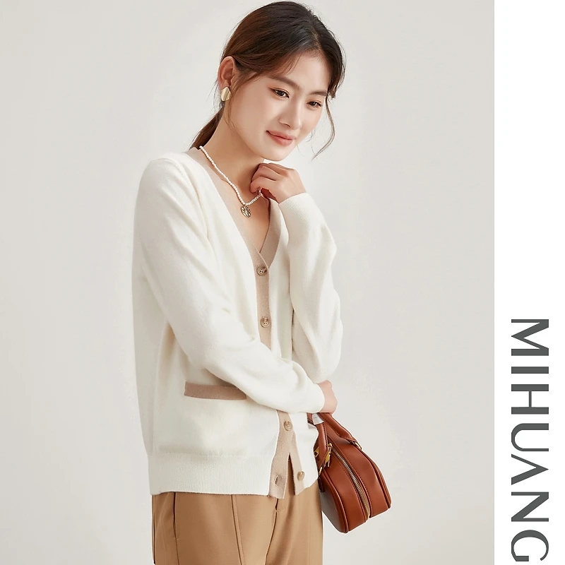 《粉丝专享》100纯山羊绒V领小香撞色气质女开衫542529