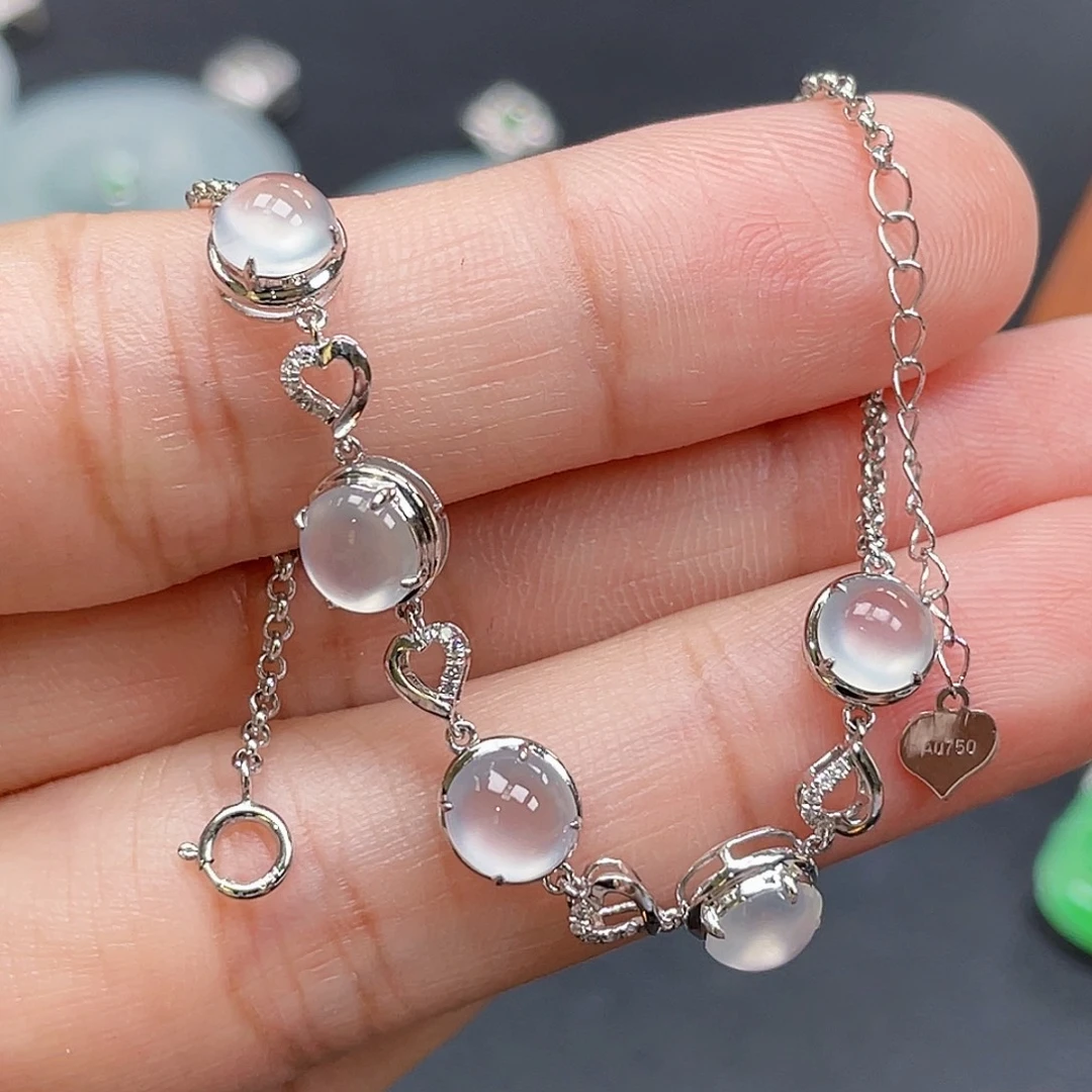 翡翠18K金镶嵌手链蛋面