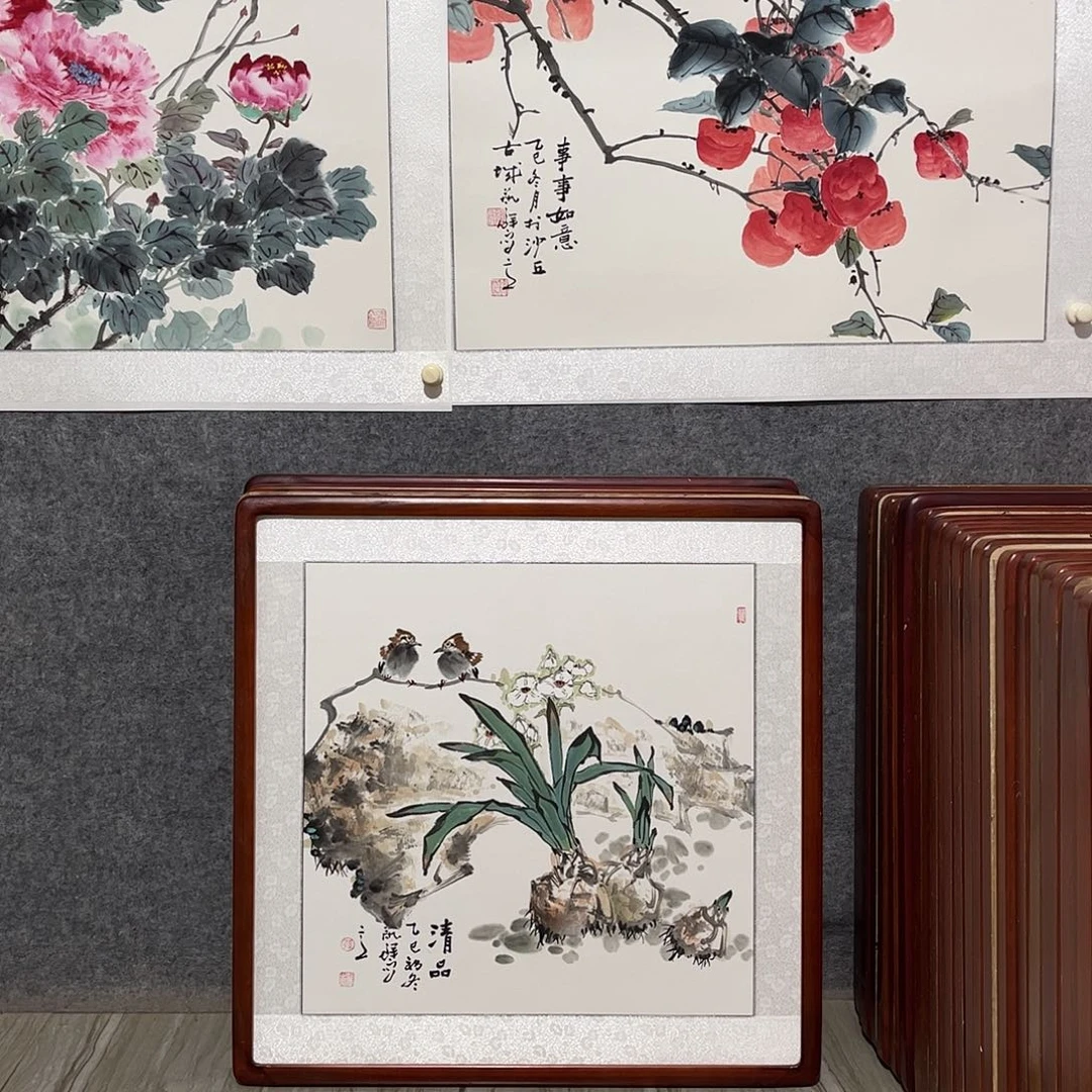 国画书画作品带框.63×63