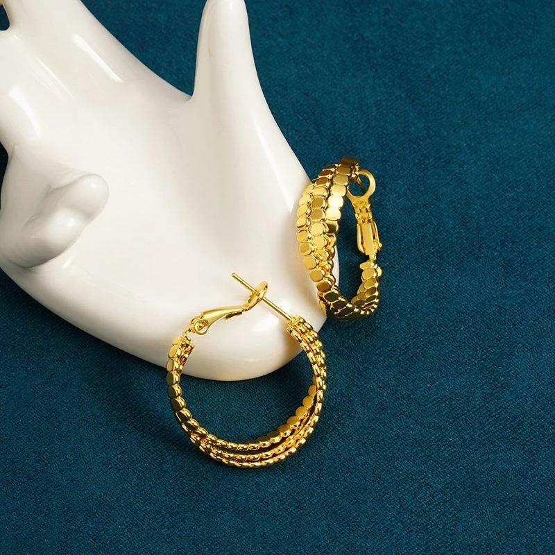 铜合金亚克力耳饰 圆形沙跨境夸张耳欧美风气质女越南多层批发金