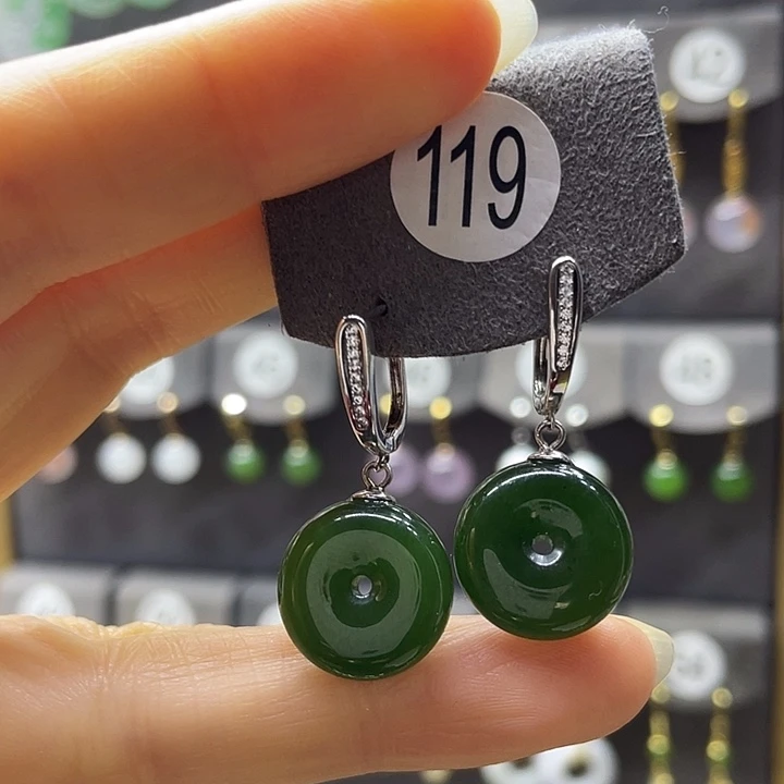 和田玉银S925镶嵌耳饰