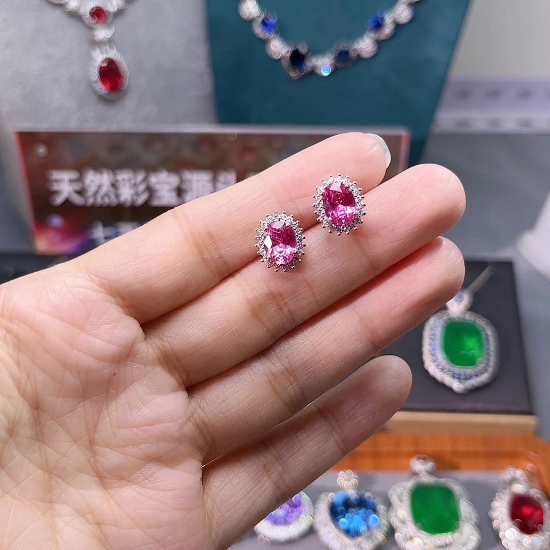 耳饰蓝宝石银S925镶嵌c z 92