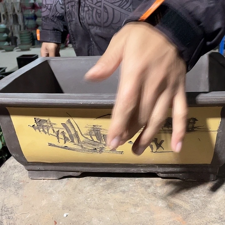 紫砂39黄色马槽花盆