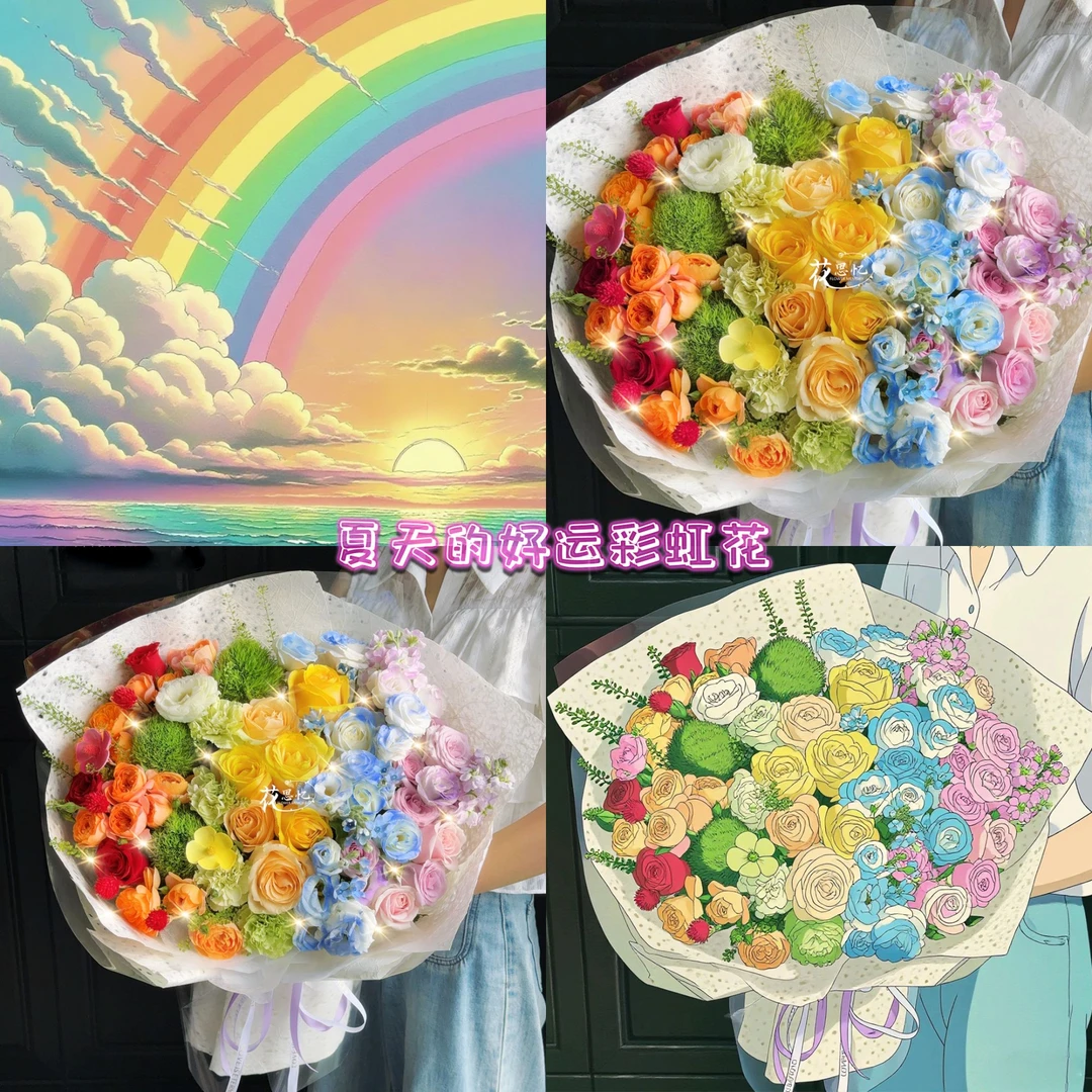 盛夏的彩虹·多彩耀眼【玫瑰多巴胺混搭花束】生日纪念日打卡拍照花束送朋友闺蜜恋人花思忆同城配送小时达