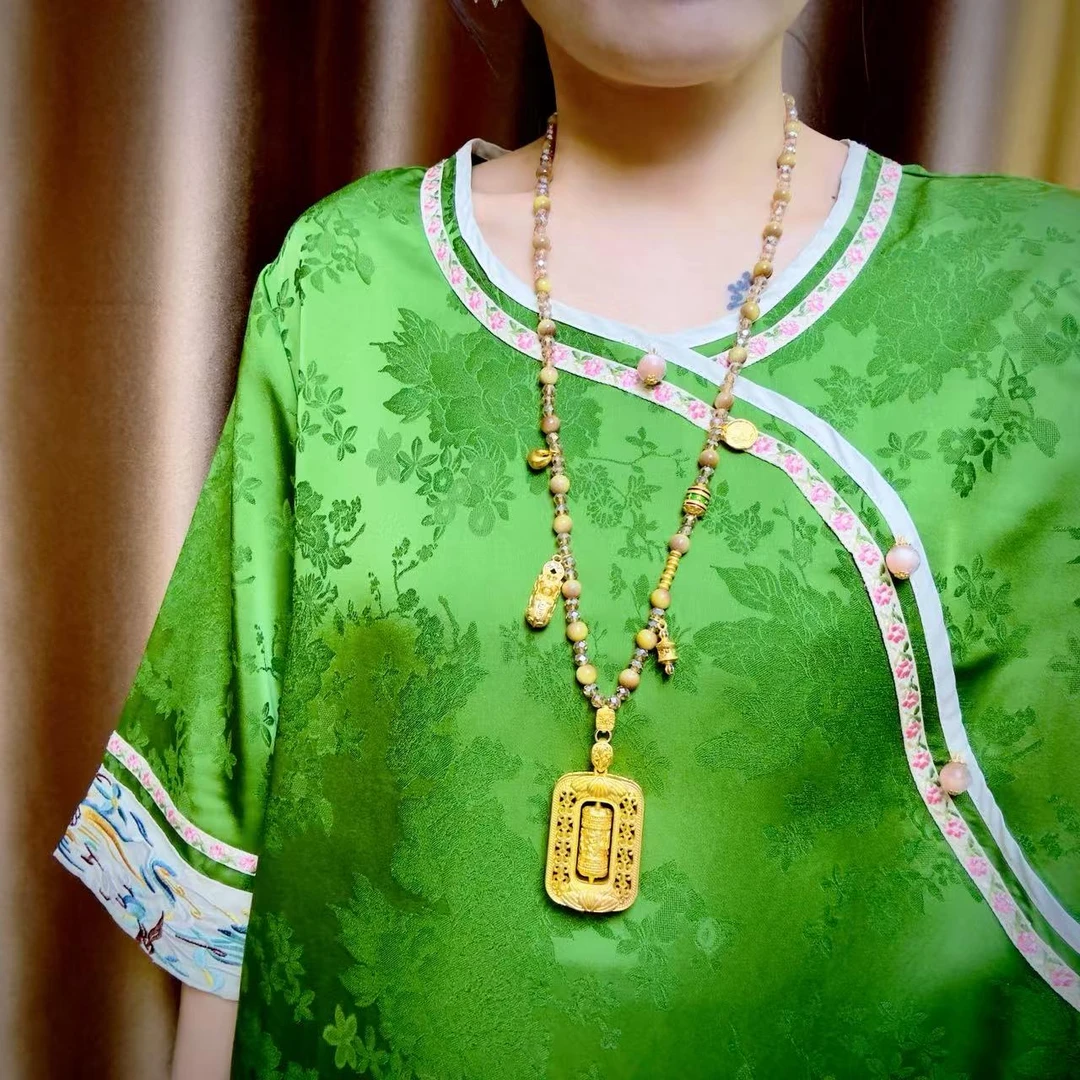 合金项链 转经筒吊坠项链串珠毛衣链挂件景泰蓝国风汉服配饰