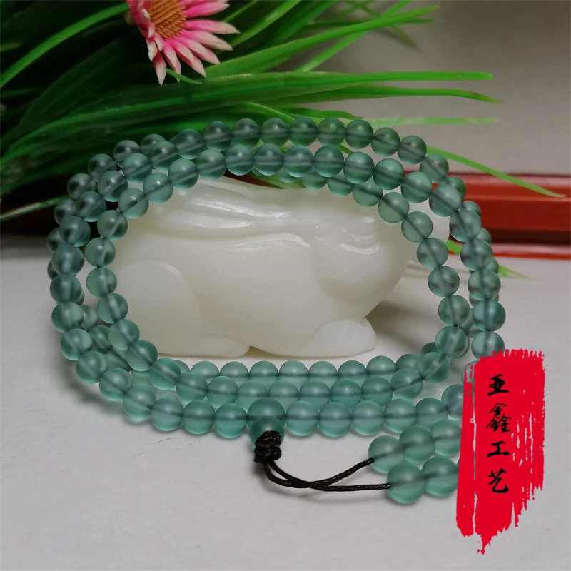 海捞古琉璃海清蓝108粒佛珠手串可收藏传承保真明清古货支持复检