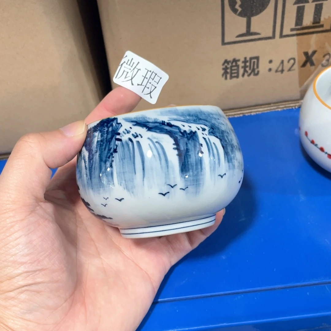 釉下手绘茶具微瑕