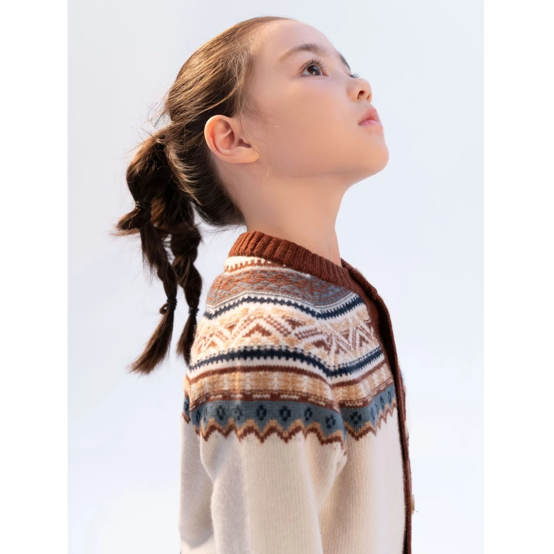 费尔岛 针织羊绒衫男女童厚款毛衣大童加厚款毛衫打底 中古美拉德