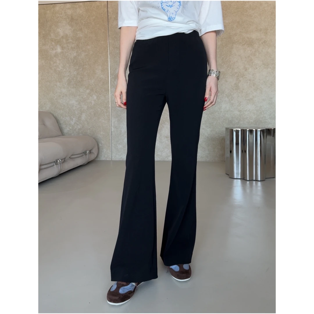 瑞瑞ANNYRUI |  进口肌理感时尚显瘦大长腿松紧腰微喇垂感休闲裤