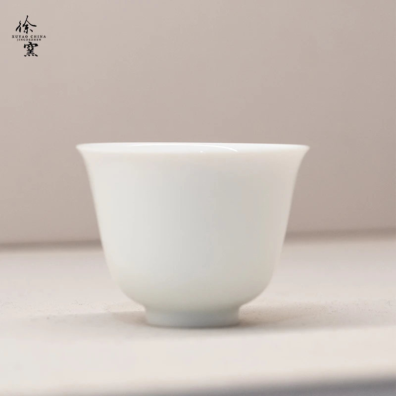 徐窑 玉泥花神杯 描金景德镇手工玉泥品茗杯主人杯喝茶经典