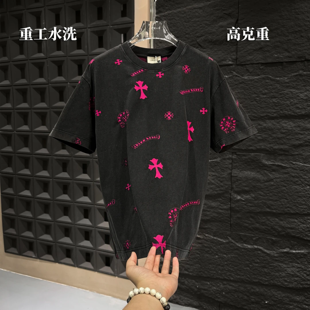 SP-F46-春夏新款水洗潮牌激光烧花短袖男女同款男士轻奢男装爆款