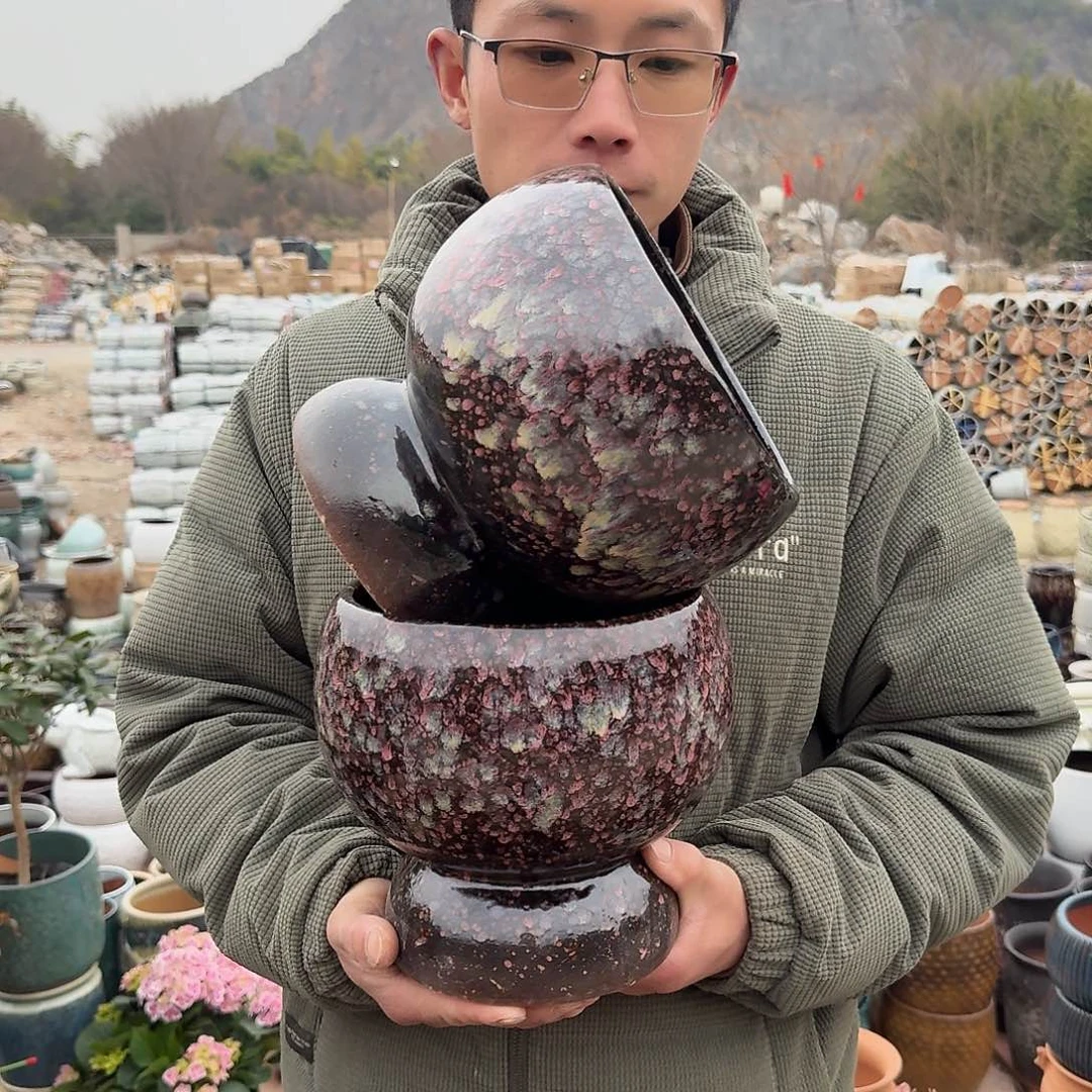 紫砂花盆口19高19（紫球两个