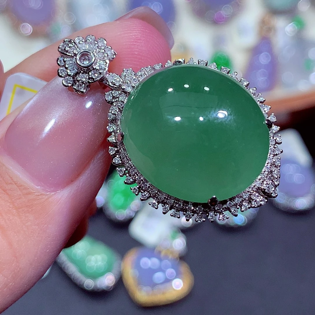 翡翠18K金镶嵌吊坠(不含链)