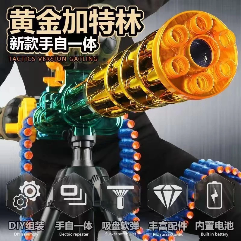 黄金加特林软弹玩具枪电动连发手动自动一体吃鸡玩具枪新年礼物