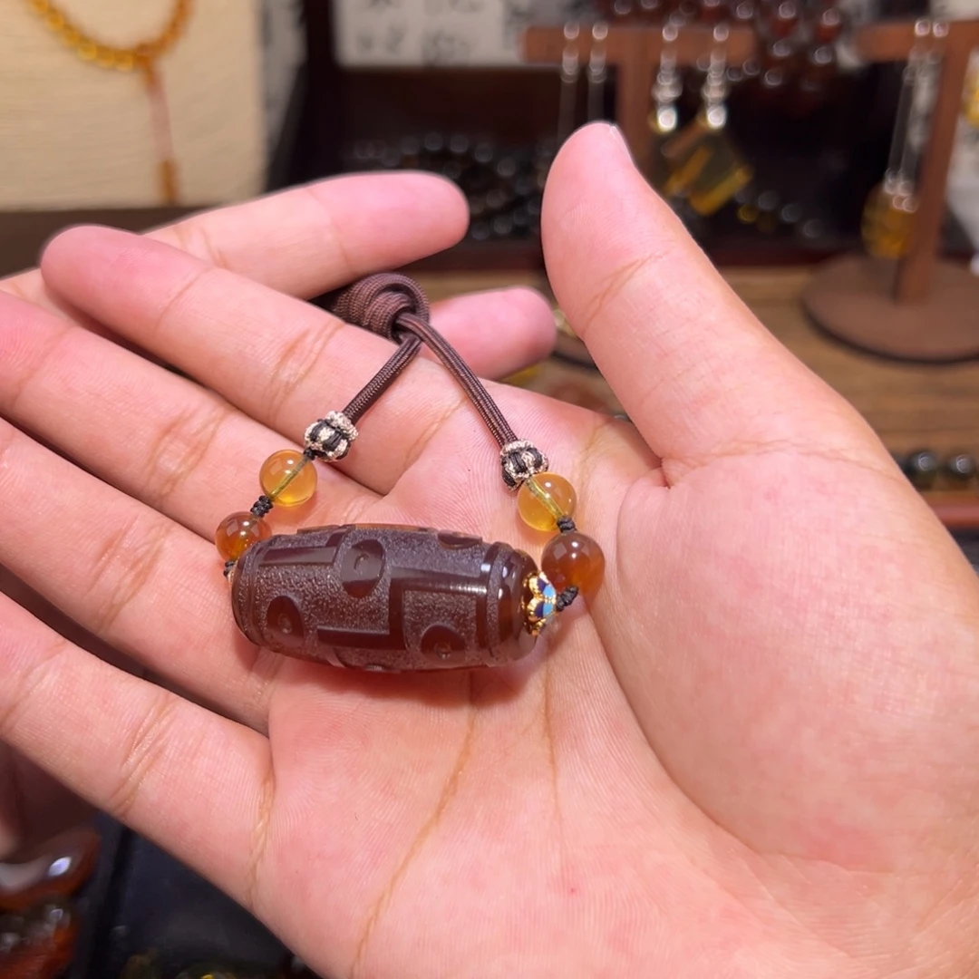 琥珀未镶嵌颈饰九眼天珠锁骨链