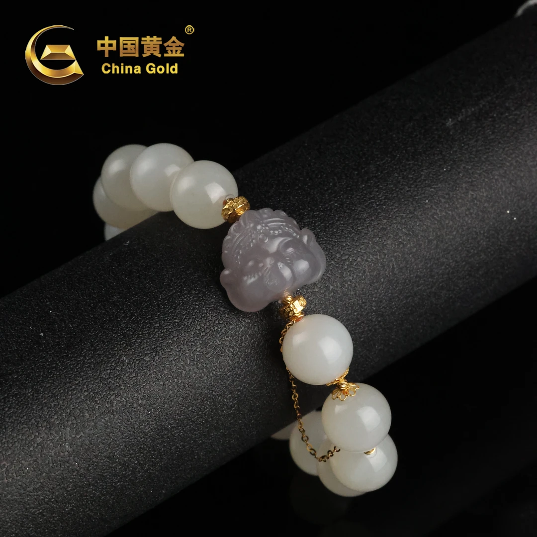 【中国黄金】护安 | 和田玉*手串*18K金镶嵌--S3778-Y