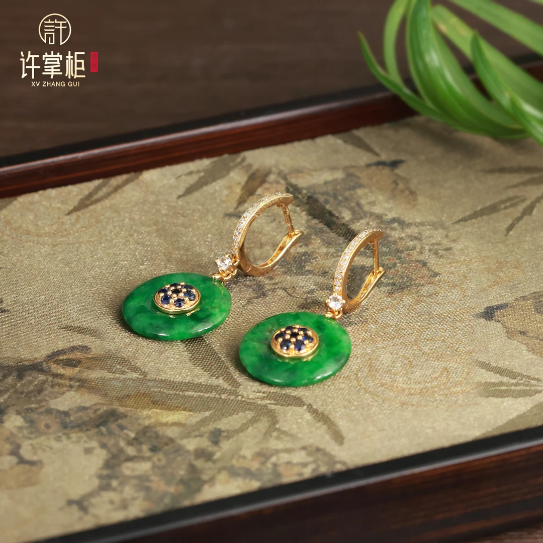 许掌柜｜翠环祥安 18K金翡翠平安扣耳扣天然缅甸翡翠A货原创设计