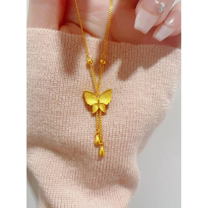 坠链均足银 蝴蝶项链女时尚轻奢小众流苏蝴蝶项坠